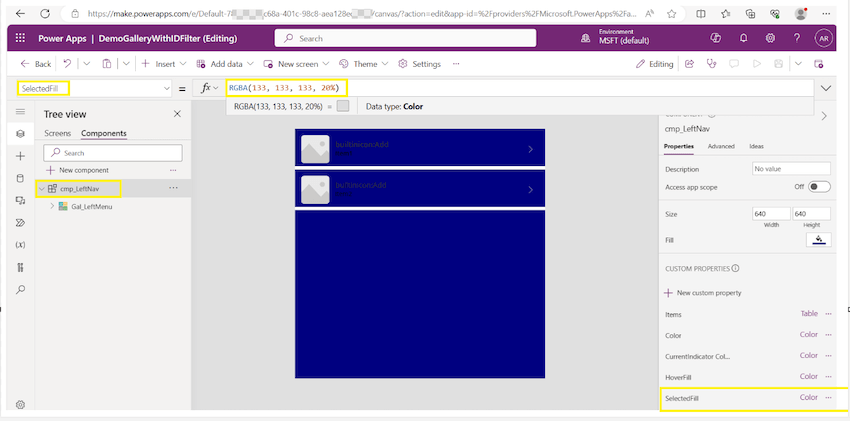 Create 4 additional new custom input properties to display menu colors.